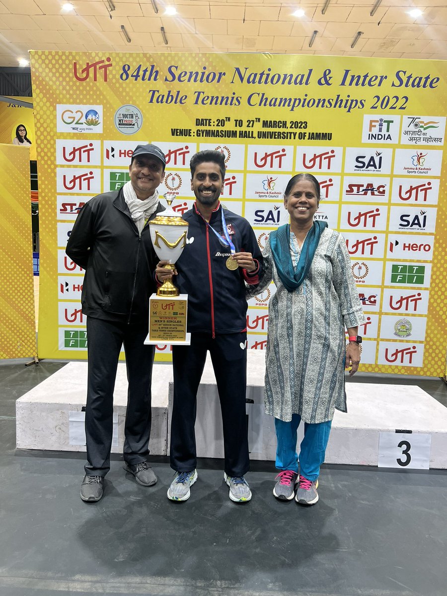 sathiyantt's tweet photo. (1/3)
NATIONAL CHAMPION Yet Again 🥇🏆
Extremely happy to secure the Gold medal in Men Singles event at the 84th Senior National TT Championships after putting up a dominating show and bag my second national crown 💪 https://t.co/JS1zjC8RRs