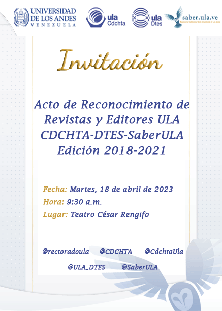 SaberULA's tweet photo. Están todos cordialmente invitados a nuestro tradicional y significativo evento para las Revistas ULA @ULA_DTES @rectoradoula @PrensaULA @CdchtaUla @CDCHTA https://t.co/xhGIoR5QQ5