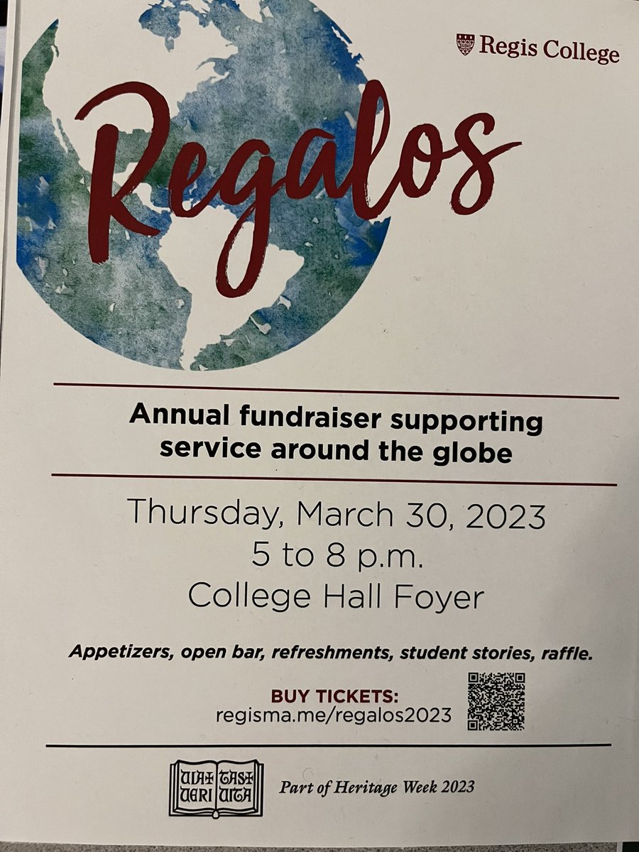 This Thursday, March 30, Regis will celebrate Regalos! our annual celebration of and fundraiser for student service trips! Please join us or make a donation. All are welcome!