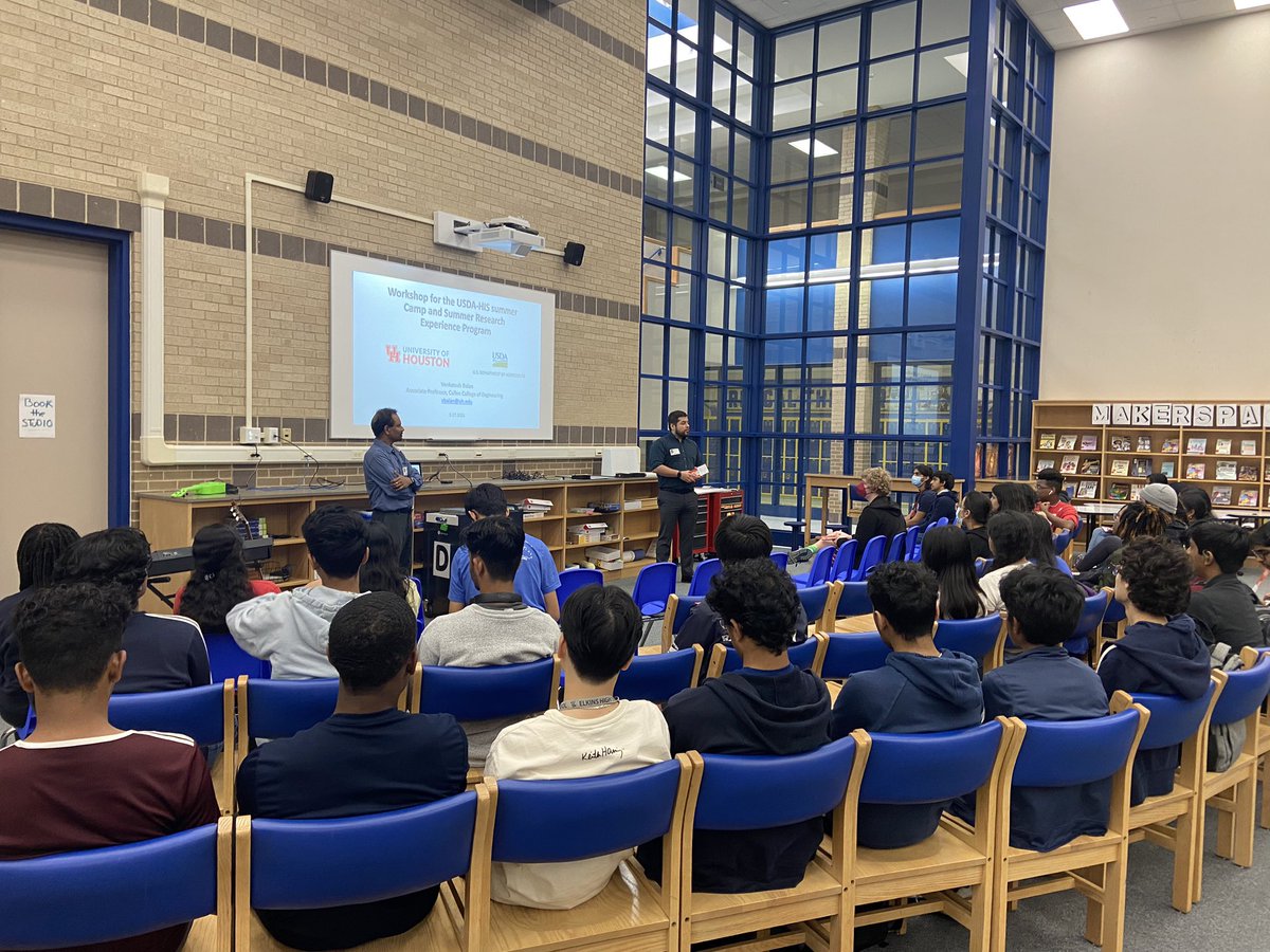 University of Houston Cullen College of Engineering conducting a workshop about the USDA-HIS summer camp and Summer Research Experience Program. <a href="/elkinsengineers/">Engineering Academy</a> <a href="/EHS_Knightswire/">Elkins High School</a> <a href="/FortBendISD/">Fort Bend ISD</a> <a href="/UHEngineering/">UH Cullen College of Engineering</a>
