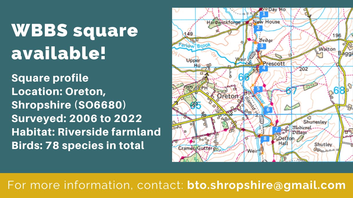 Can you help us by taking on a priority site with a long data run for the Wetland Breeding Bird Survey? More detailed site information can be found in the image's ALT text. To register your interest or find out more please email bto.shropshire@gmail.com @_bto @BBS_birds