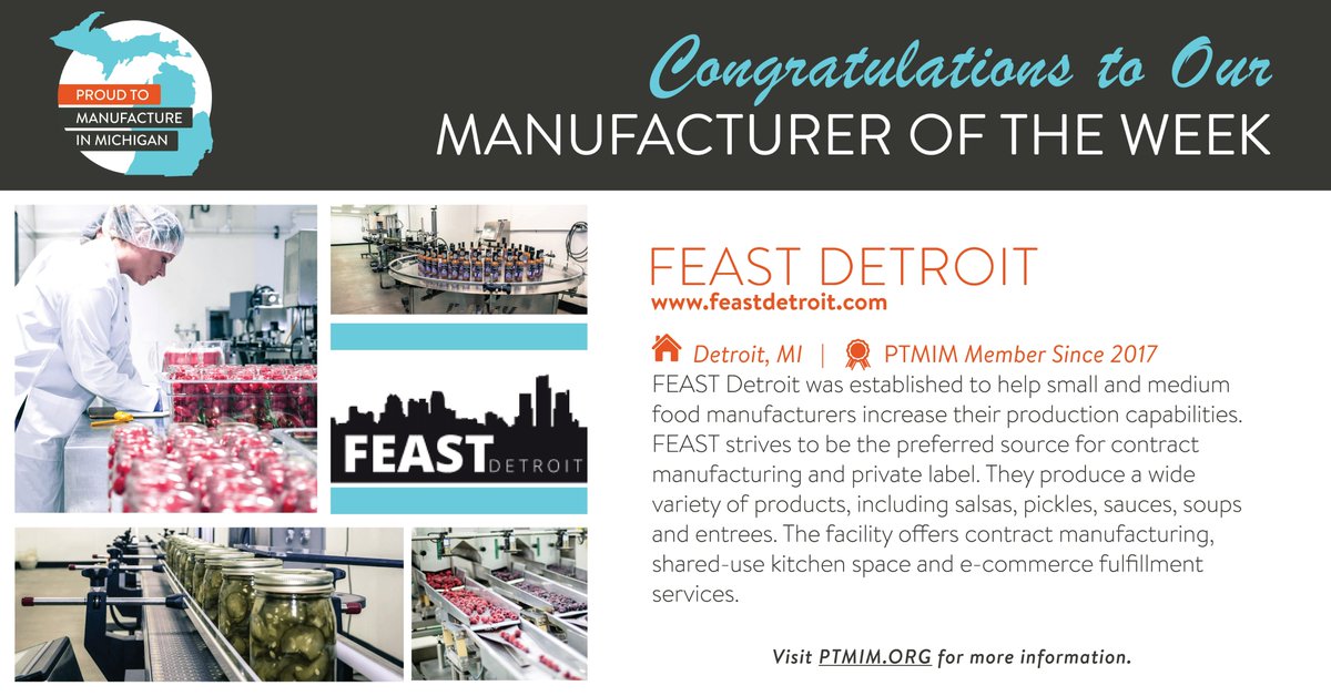 .@GovWhitmer @SenStabenow @SenGaryPeters It's Food and Ag month!  Our #PTMIMember featured company is @FeastDetroit in @CityOfInksterMI! bit.ly/3TMr3iG #ManufactureSmarter #privatelabel #sharedkitchen #efulfillment