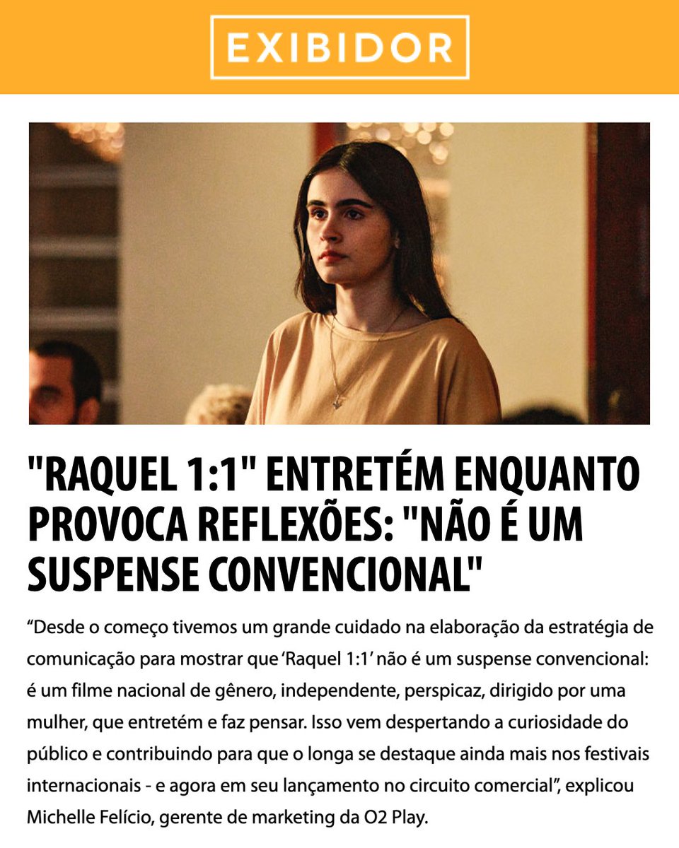 Trecho da @RevistaExibidor sobre RAQUEL 1:1, em cartaz nos cinemas!

Leia a matéria completa em bit.ly/raquel-exibidor e garanta seus ingressos através do movieid.com/raquel1:1 ✝️