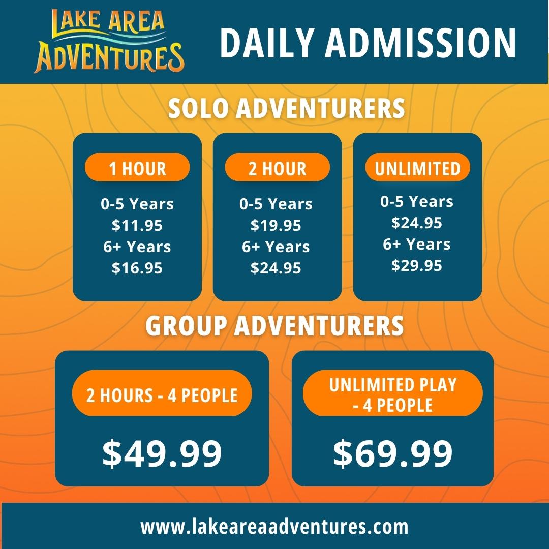 Have you gotten your tickets for Grand Opening yet? There are a few different ways to enjoy our adventures! Pay to play by the hour, purchase unlimited play for a day or purchase a group package 🎟️  Purchase admission here: bit.ly/3lxtTvo