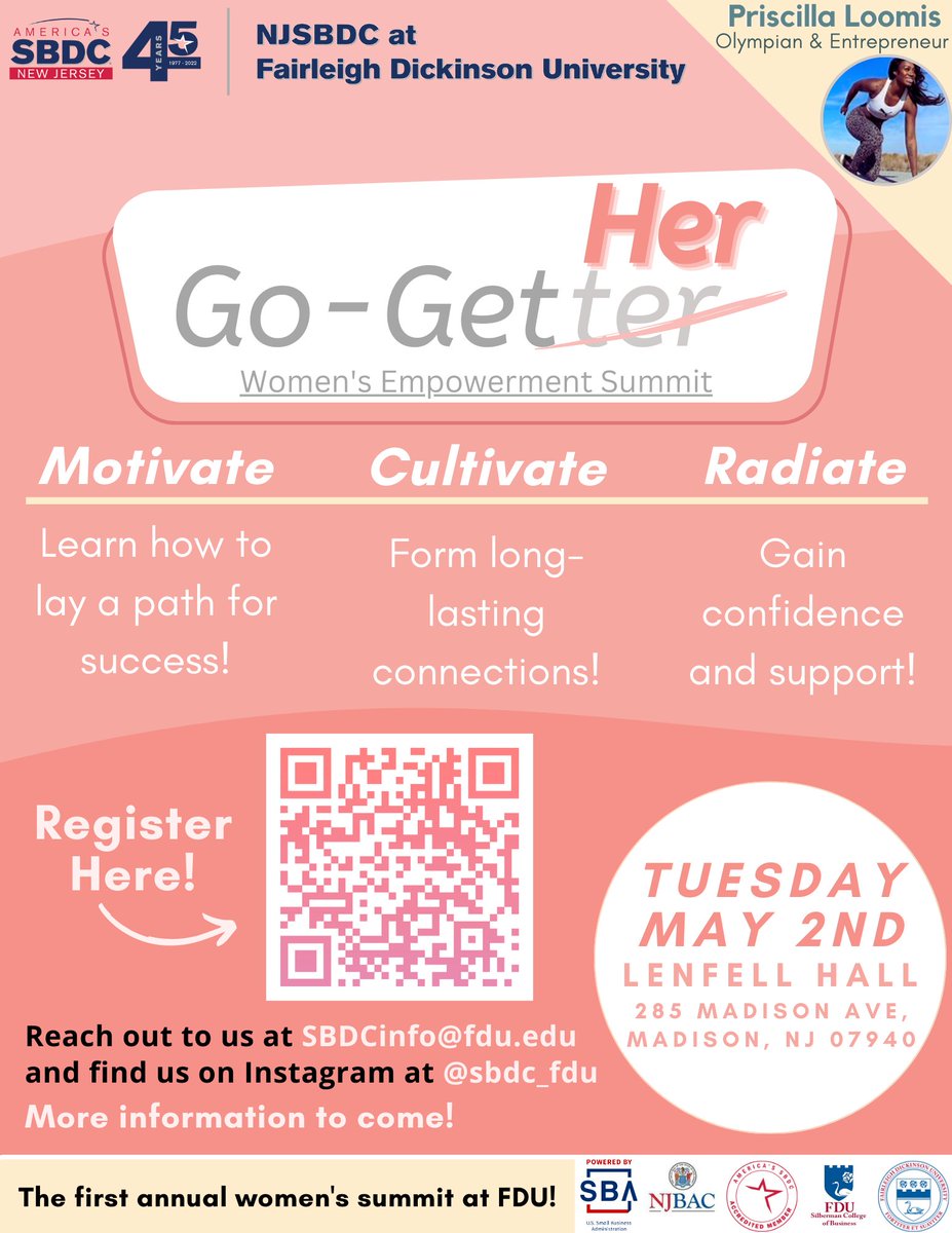 Calling the next generation of female leaders!!

Registration for our women's summit is officially open! Find out more and sign up now: lnkd.in/eiwBGgnw

<a href="/NJSBDC/">NJSBDC State Office</a> <a href="/FDUWhatsNew/">Fairleigh Dickinson University</a> <a href="/FDUSilberman/">FDU Silberman</a> #asbdc #njsbdc #WomenSupportingWomen #leadership #mentorship #EmpoweringWomen