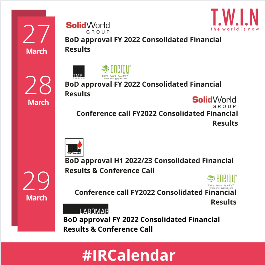 twin_services's tweet photo. Many #financialevents in calendar this week:
#IR
#investorrelations
#listedcompanies
#financialcommunication
#egm
#FY2022 https://t.co/ZKnxy2YKXI
