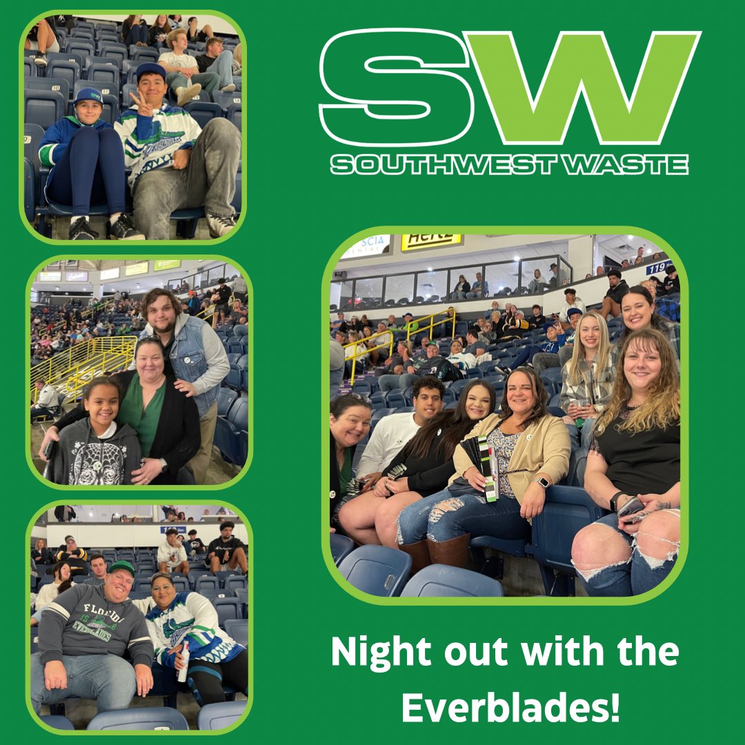 Southwest Waste night out at the @fl_everblades 💚 🏒 

#SouthwestWaste #southwestwasteservices #floridaeverblades #everblades #hertzarena #teambuilding #teambonding #employeeappreciation #swfl