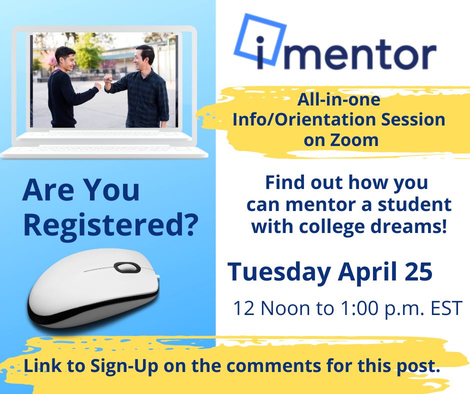 Think you have what it takes to mentor an H.S. student? Register for the imentor information session here: 
eventbrite.com/e/mercy-colleg…

More about the imentor's work: imentor.org