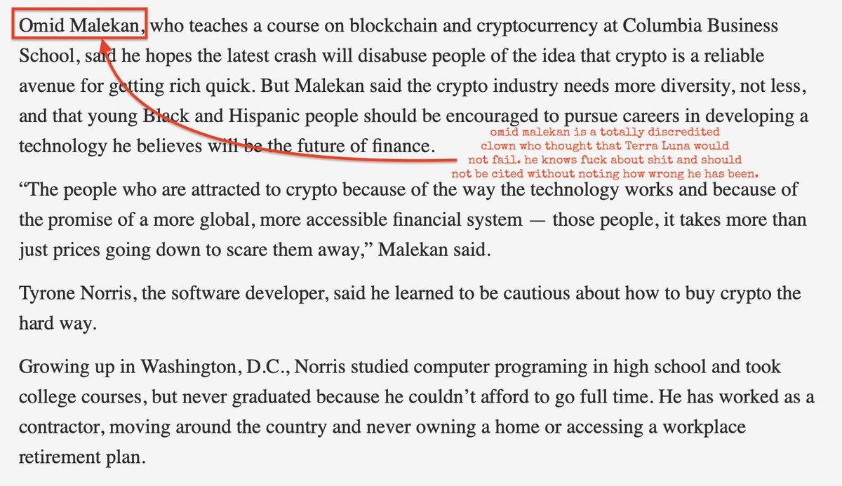 Cryptadamist's tweet photo. 🧐 Slightly skeptical but still deeply Irresponsible journalism at @APBusiness from @Cora & @Alexolson99 that touches on the #predatoryinclusion model of crypto but manages to cite deeply discredited "experts" and paint a Ponzi scheme as a thing worthy of hearing out both sides. https://t.co/HbquHZECy5
