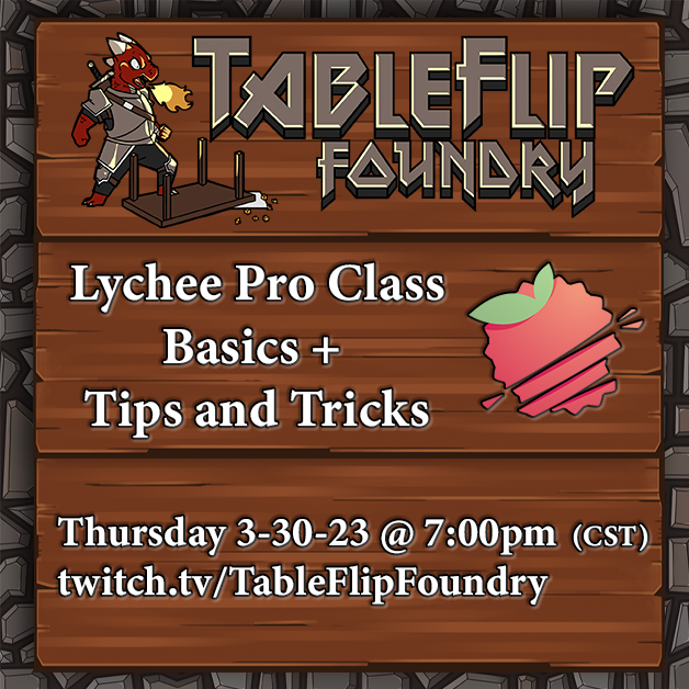 I'll be teaching a Lychee Pro class this coming Thursday on twitch.tv/tableflipfound…. I'll be going over settings, shortcuts and go over some of the ins and outs of Lychee Pro to help people get better acquainted with the software. We will be using version 5.1.8 for class.