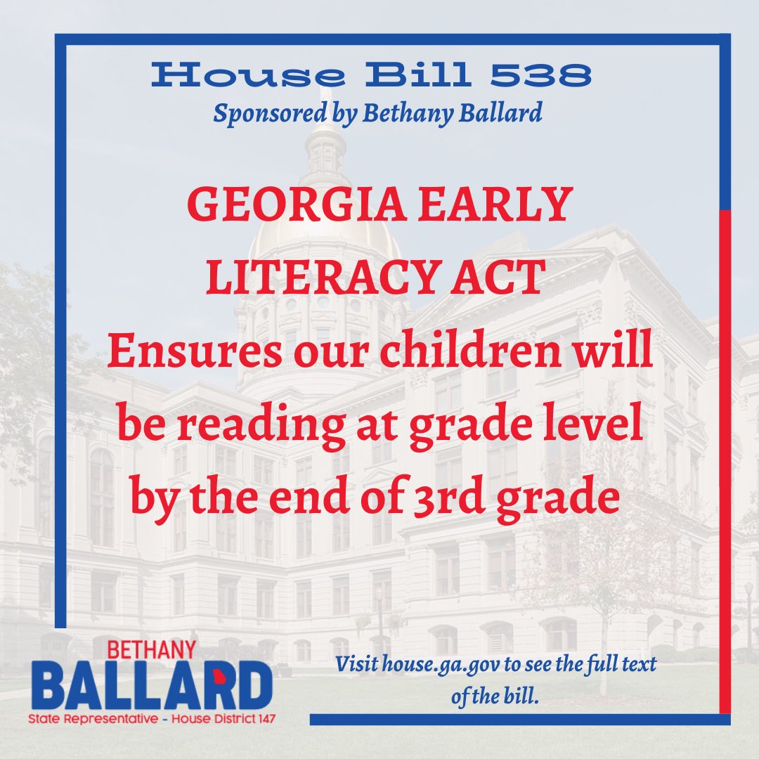 The Georgia Early Literacy Act, passed in the Senate today and SB 211 passed the House! HB 538 must come back to the House for us to agree to the Senate amendment. Let’s get it done, and let’s get our kids reading! #gapol #structuredliteracy #HB538