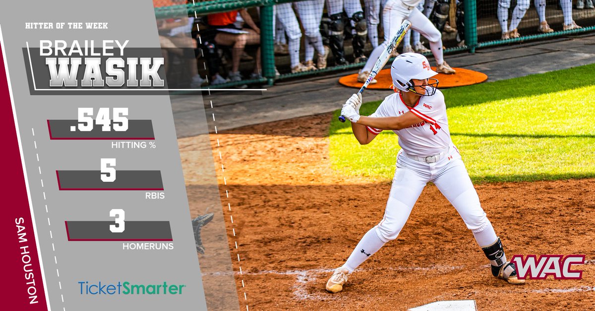 WACsports's tweet photo. Congratulations to the @TicketSmarter #WACsb Hitter of the Week, Brailey Wasik from @BearkatsSB! 🥎 https://t.co/pbJLmzO4tD