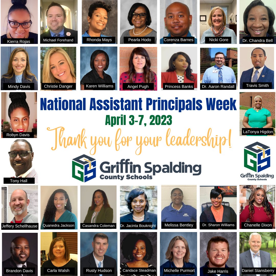 Next week is #NationalAssistantPrincipalsWeek but @GriffinSpalding will be on Spring Break so we are celebrating a week early! Let's celebrate the enormous contributions our assistant principals make to student & school success! Thank you GSCS APs! #APWeek23