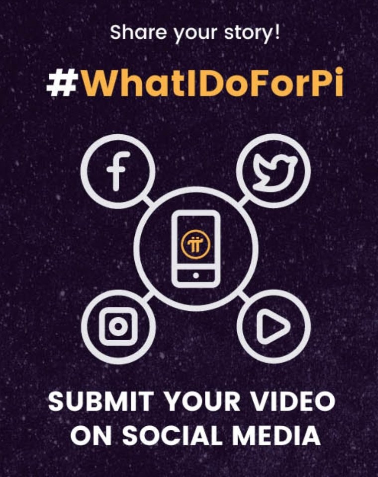 PiNewsMedia's tweet image. Share your story! As a continuation of the Pi Day #WhatIDoForPi theme, post a 10-second video with the hashtag WhatIDoForPi on Twitter, Facebook or Instagram to showcase your contributions to Pi Network—we may feature you in an upcoming Pi video.

@PiCoreTeam #PiNetwork #PiNews