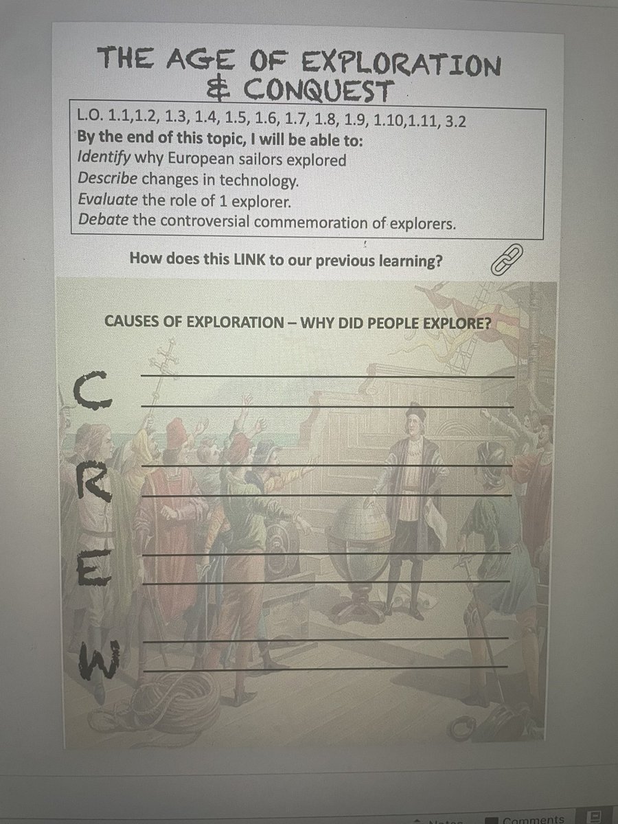 mik1's tweet image. Exploration with 1st yrs today.. quick &amp;amp; easy way to remember why people explored.. CREW.. curiosity, religion, empire, wealth #jchistory #histedchatie #histedchat
