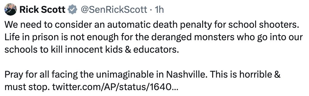 gbucello4's tweet photo. The FBI studied a set of 160 mass shootings. 40% committed suicide. Another 16% of shooters were killed by police. That means a majority of shooters don't survive to stand trial. Most don't expect to survive.

Death is not a deterrent. https://t.co/roFHfQS3HM