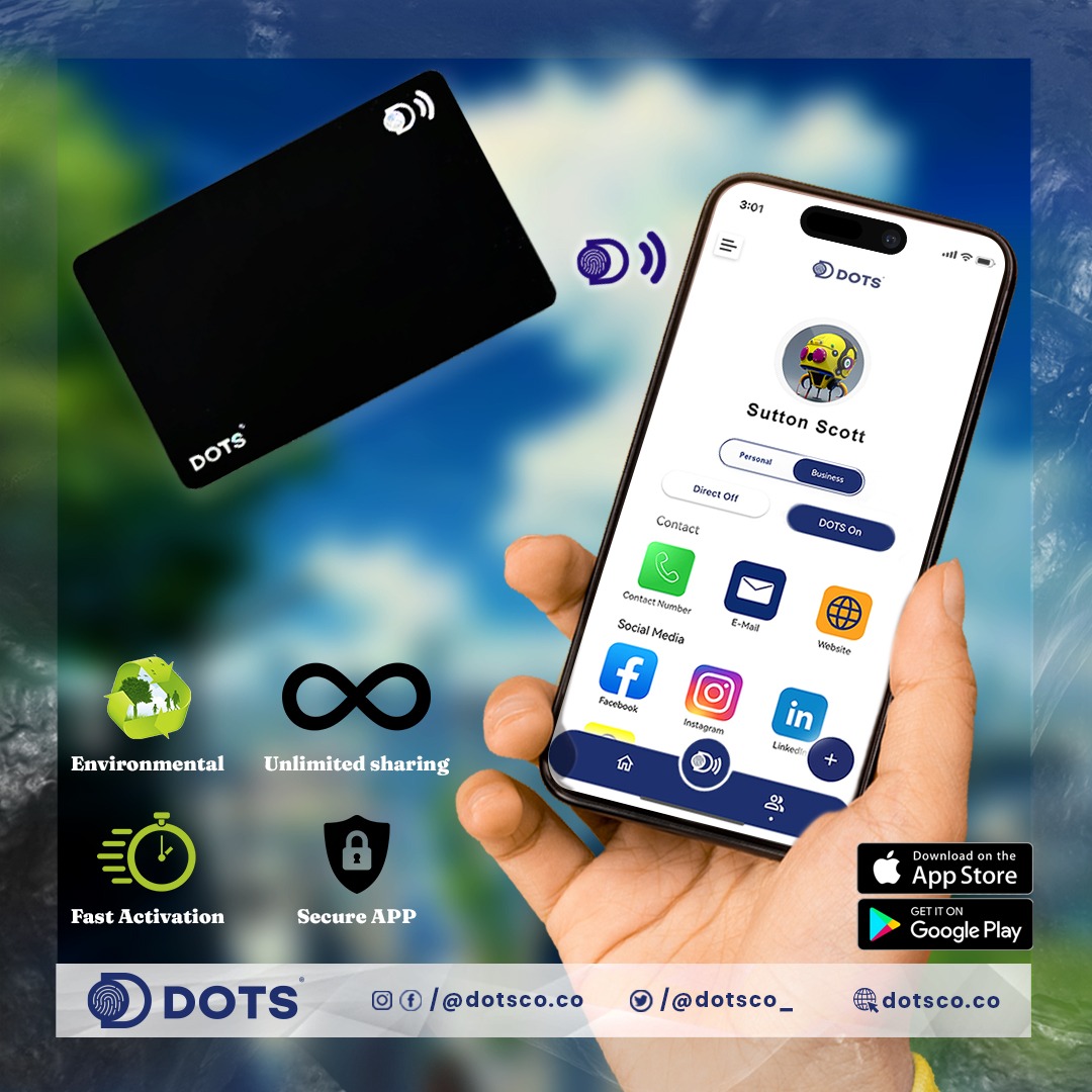 Dotsco_'s tweet photo. Revolutionize your networking game with DOTS! 
Our digital business card and NFC tags make connecting with others effortless and eco-friendly. 

Say goodbye to paper waste and hello to sustainable networking that supports your business's vision for the future. 🌱🤝💻 
#DOTS https://t.co/4cQ8KWtrGo