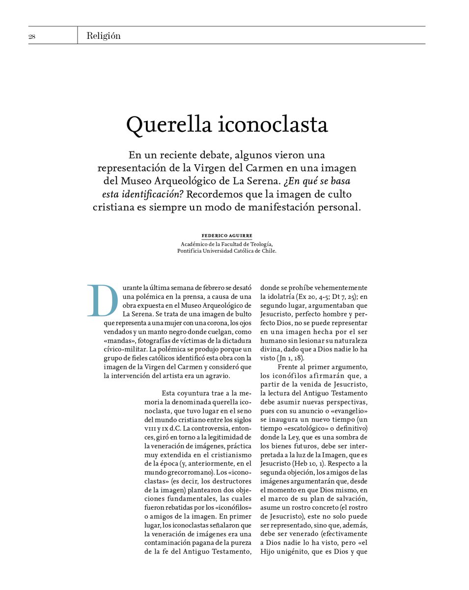 TeologiaUC's tweet photo. 📝 Les invitamos a leer el interesante el artículo "Querella iconoclasta" de nuestro académico Federico Aguirre, publicado en la @revistamensaje. 📰 Agradecemos a la Revista el espacio y el facilitarnos el artículo para que nuestra comunidad pueda leer, comentar y participar. https://t.co/wR1bASSAQr