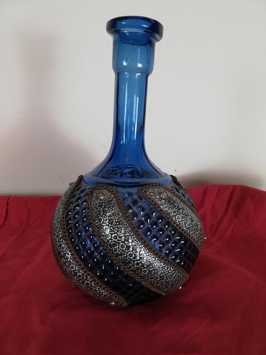 Blue Ribbed Glass Bottle/Vase  embroidered, blue glass vase,glass vase,blue glass,vintage vase,blue vase czech, #bluecrystalvase #decorativevase #iskandinavvazo #minimalistvase #antiquevase #bluewhitevase #bluepotteryvase #ceramicvaseblue #blueceramicvase etsy.me/3FVOL6E