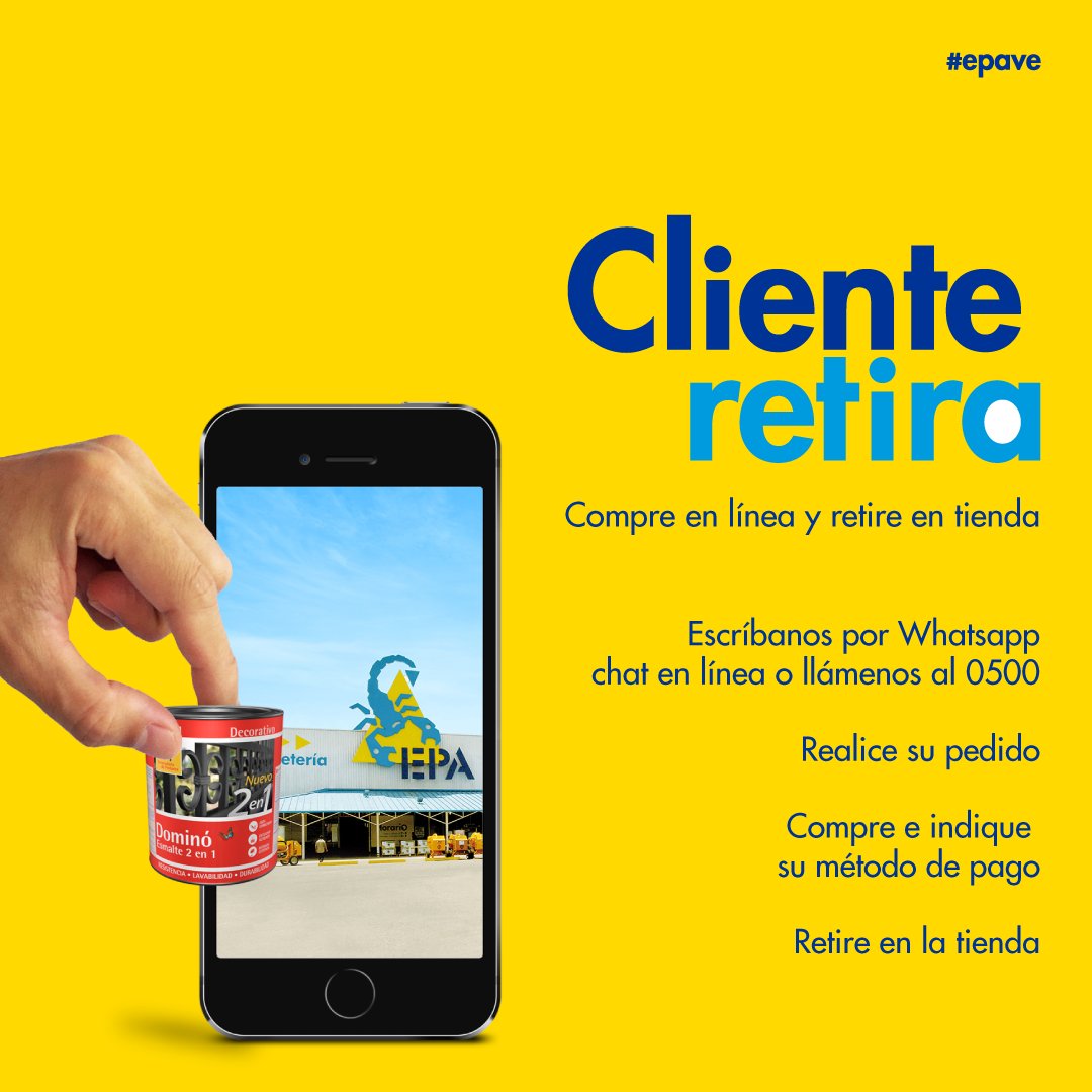 FerreteriaEPAVE's tweet photo. ¡Compre desde su hogar y retire en la tienda que prefiera! Haga su pedido vía #Whatsapp, 0500 epavale o #ChatEnLínea, y listo, nuestros asesores le darán la información para retirarla.
#EPAve #ClienteRetira #ServicioAlCliente https://t.co/j0vvJHMMII