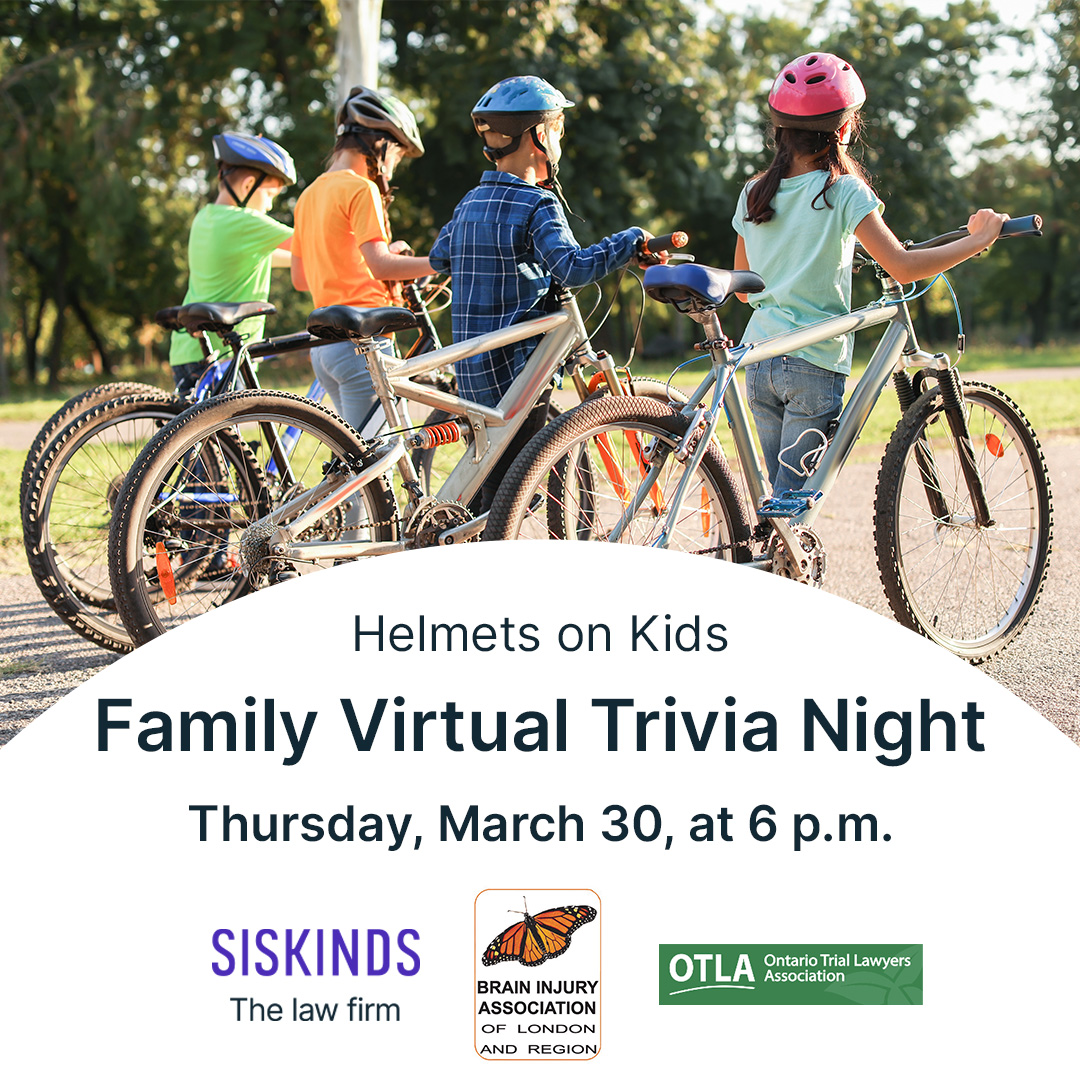 Enjoy a fun-filled evening with your family as <a href="/BrainInjuryON/">Brain Injury London</a> <a href="/OntarioTLA/">Ontario Trial Lawyers Association</a> and community partners host the Helmets on Kids Family Virtual Trivia Night on March 30! Play for a chance to win awesome prizes and support a great cause. Learn more: bit.ly/3JKAyKV