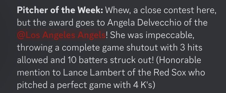 BYSportsCenter's tweet photo. Highly contentious debate at the moment over the pitcher of the week award in the rBBL. Many are accusing the voters of favoritism. Who do you think is more deserving ?#LanceLambert or #AngelaDelvecchio https://t.co/1TDMdWIxzz
