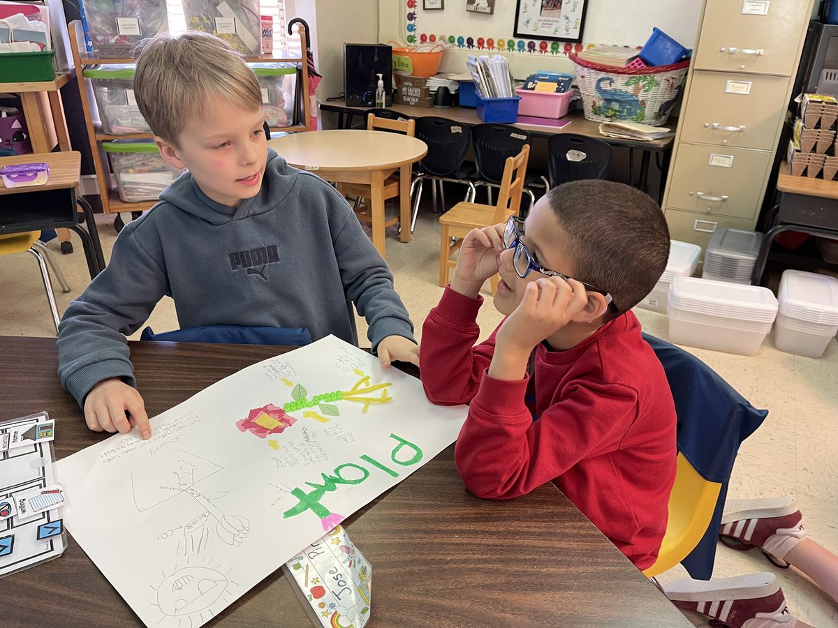 The 5th graders reviewed their 4th grade plant unit by creating a lesson to teach their K buddies about the parts of a plant! They then researched the best plants to grow based on location, needs, goals, etc. <a href="/JBWatkinsES/">JB Watkins ES</a> @CCPSGIFTED #minermoments