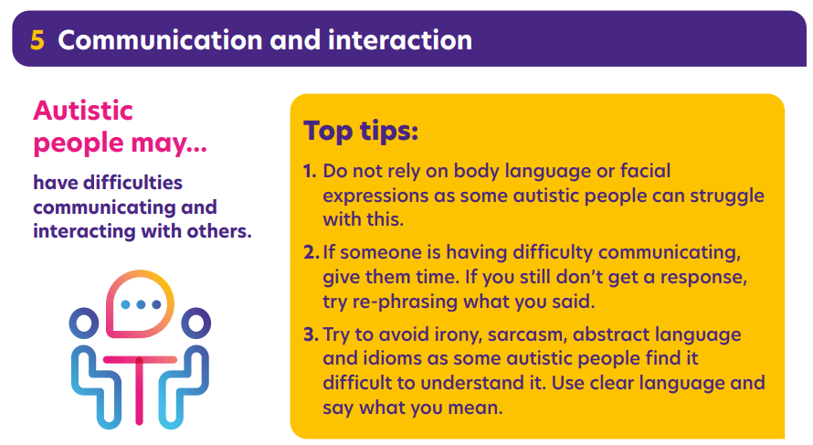 HubHarper's tweet photo. Tip 5 - be aware of potential difficulties with communication and interaction. #WorldAutismAcceptanceWeek https://t.co/LaCGd5B4S5