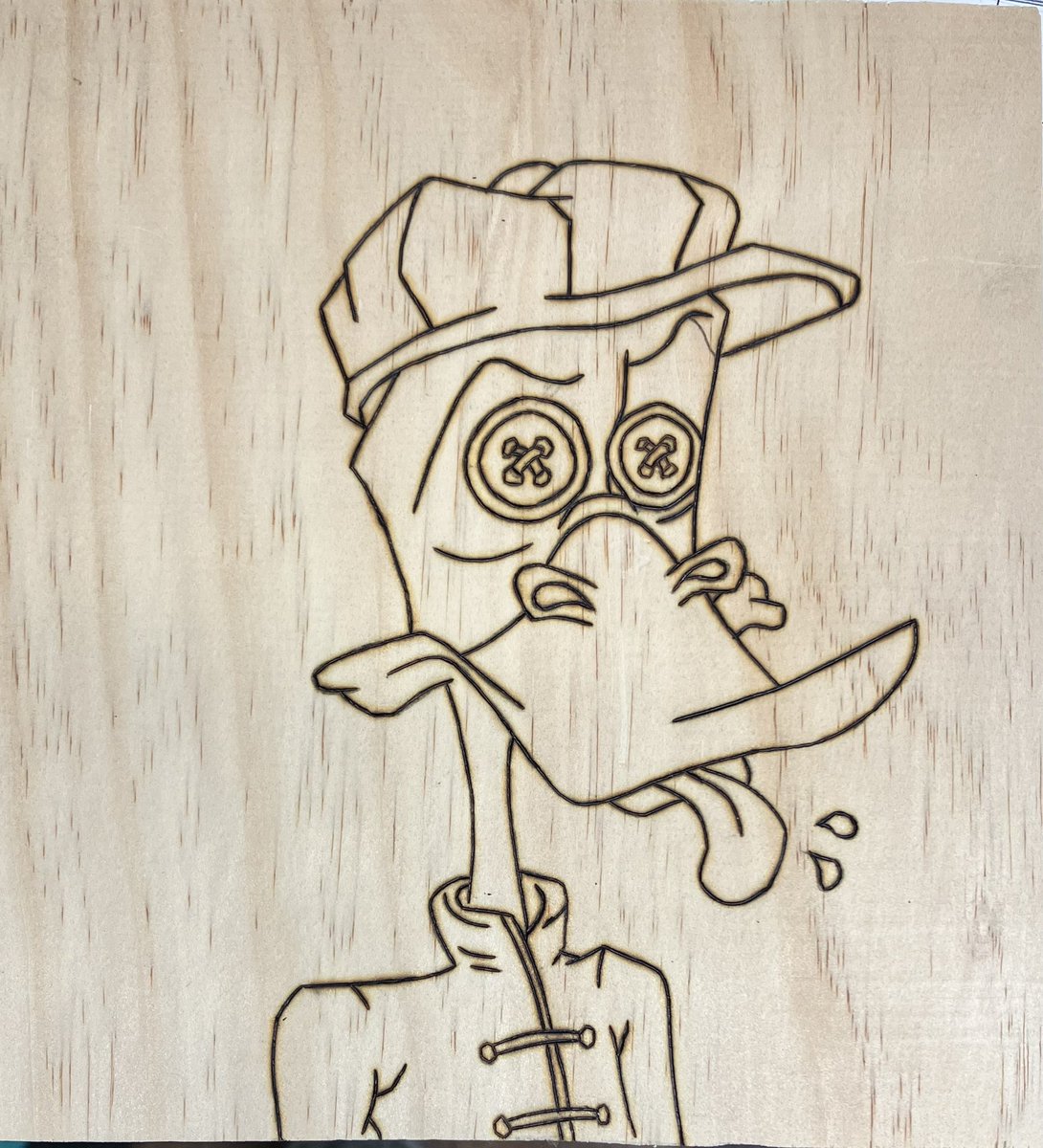 DWillBurnit's tweet photo. Little update from todays #NFT #WoodBurning one of my @OkayDuckYC #AlphaDuck Stay Tuned for color 🔥✌🏽
Also got that bigger piece of wood Cut stay tuned for a lining up 👀 https://t.co/G9Af0ubZra