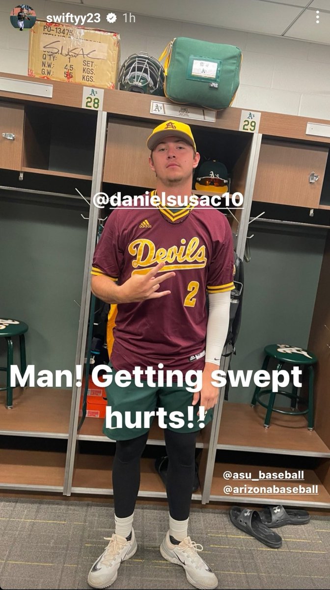 koslow_ari's tweet image. It appears Daniel Susac lost a bet with Oakland Athletics teammate and Arizona State Alum Drew Swift over this past weekend's baseball series between Arizona and ASU.