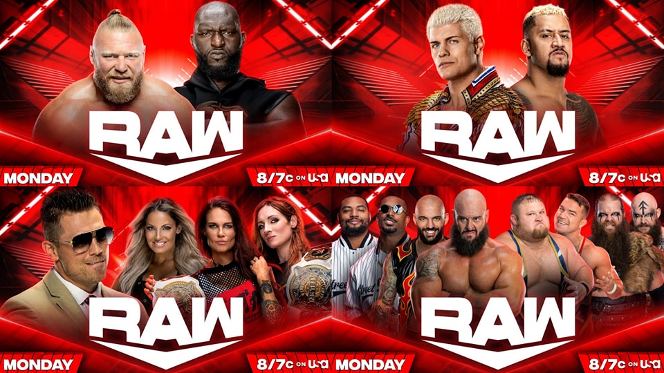 Brock Lesnar & Omos weigh-in 
Cody Rhodes vs Solo Sikoa
MizTV with Trish Stratus, Lita & Becky Lynch
The Street Profits, Ricochet & Braun Strowman vs Alpha Academy & The Viking Raiders
And much more on tonight's final #RAW before #WrestleMania ! #TalkProWrestling https://t.co/61yGMcJGvh