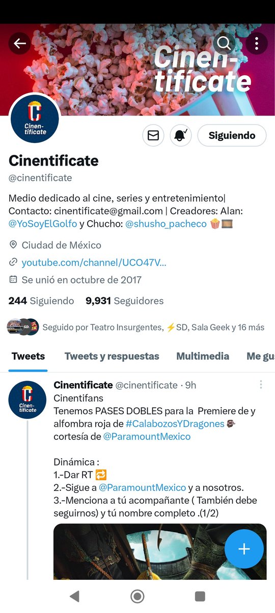 mickeyvam's tweet photo. @cinentificate @ParamountMexico Mi acompañante siempre: @FrAnK_magf3 #CalabozosYDragones https://t.co/ow6XDSI8HX