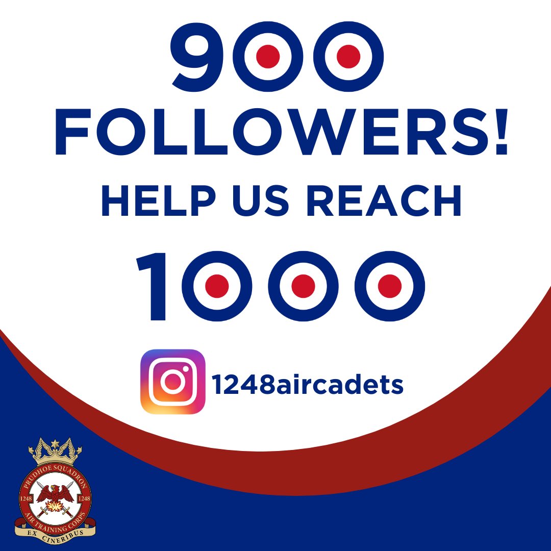 ⭐️ MILESTONE REACHED! ⭐️

As well as our Sqn Twitter, you can also keep up to date with #Team1248 on Instagram!

We’ve recently hit 900 followers, can you help us reach 1,000?

Head to Insta and follow us!

#rafac #nextgenraf

@aircadets @ComdtAC @DNWAirCadets @ACO_RCNORTH