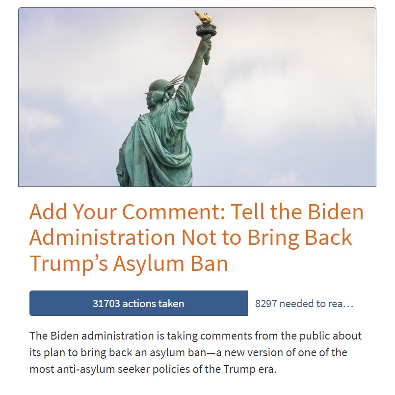 📢Immigrant children need their families. 

👉An asylum ban will likely force families to separate; or send them back to the violence and political instability they fled.

✊Join 31,000+ others in making a difference. Submit a comment TODAY. NoAsylumBan.us

#NoAsylumBan