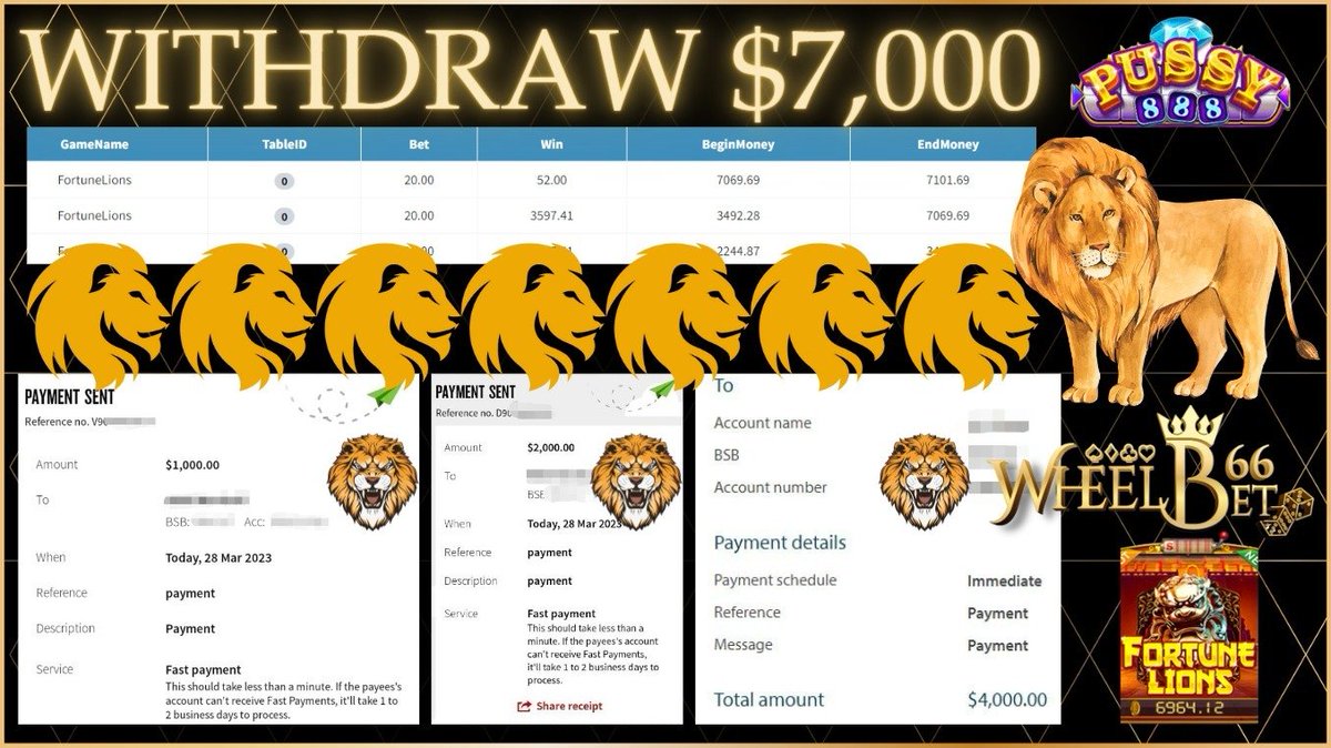 WheelBet66's tweet photo. ⭐️ WheelBet66 Aus  🌍
❤️ Congratulations To One Of Our Wheeler Who Successfully Withdrawn $ 7,000.00 Recently 🥶
🌼   Pussy888 : Fortune Lions🥰
 ✈️ Try Them Out Now To Become The Next Winning Wheeler  
🌙 Become A Wheeler , Win As A Wheeler  💫 https://t.co/fT6GVThbBq