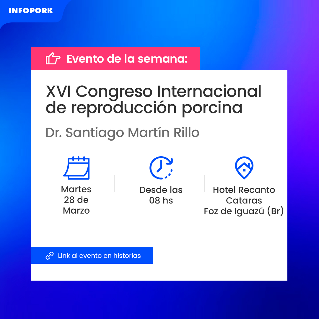 Infopork's tweet photo. 🐷 Evento de la semana: XVI Congreso Internacional de reproducción porcina.

✈ ¿Asistís? Dejanos tu comentario!

Más info acá 👉https://t.co/URzAEDmiWK https://t.co/PTkNCLJ6RH