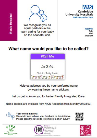 Today we introduce the #CallMe name sticker for families. Featuring our NICU’s copyrighted baby socks logo, they provide a visual embodiment of the parents’ role in NICU as equal partners in the care team for their babies. They also help us address parents by their preferred name