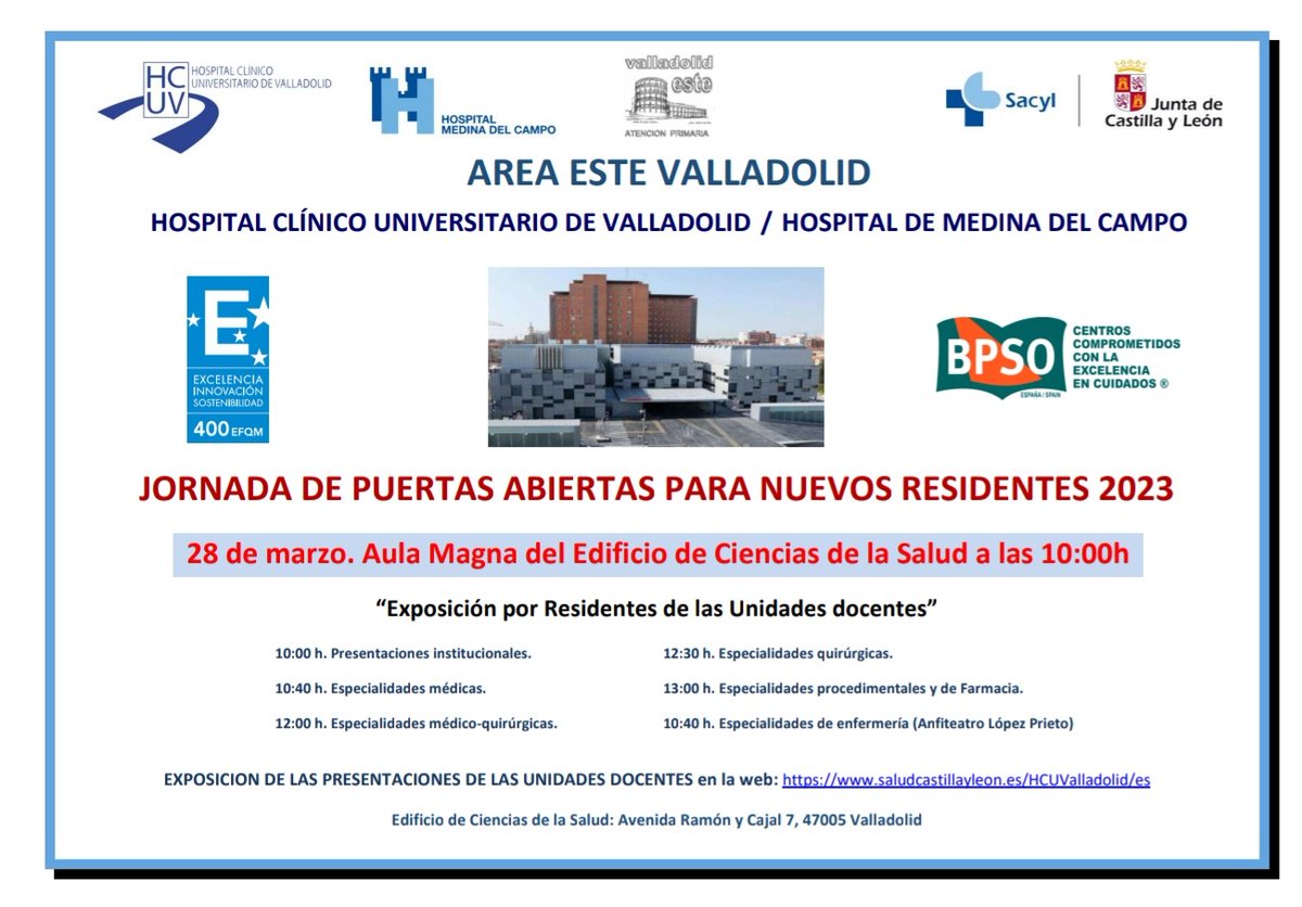 Vicenvallaurg1's tweet photo. Mañana jornada de puertas abiertas para futuros residentes. Apuesta por unirte a nuestro equipo del #mejorClinicoVA tendrás presente y futuro https://t.co/uXel2NKr4X