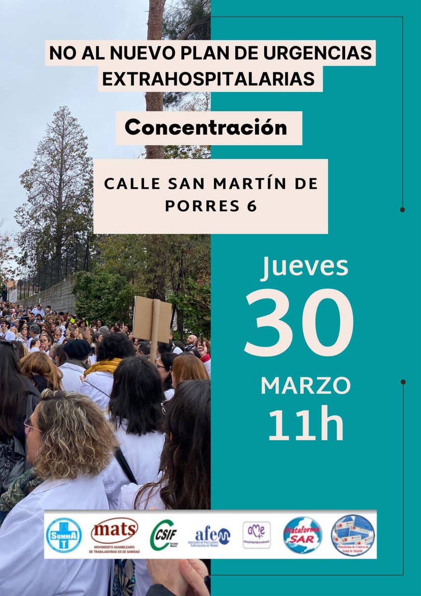 Apoyemos  el jueves todos la concentración de los compañeros de los SAR,que siguen sin solución tras el desmantelamiento de un servicio que era lo que mejor funcionaba de la Atención Primaria Madrileña y hoy es un caos y una pesadilla para sus profesionales #EncierroManoteras
