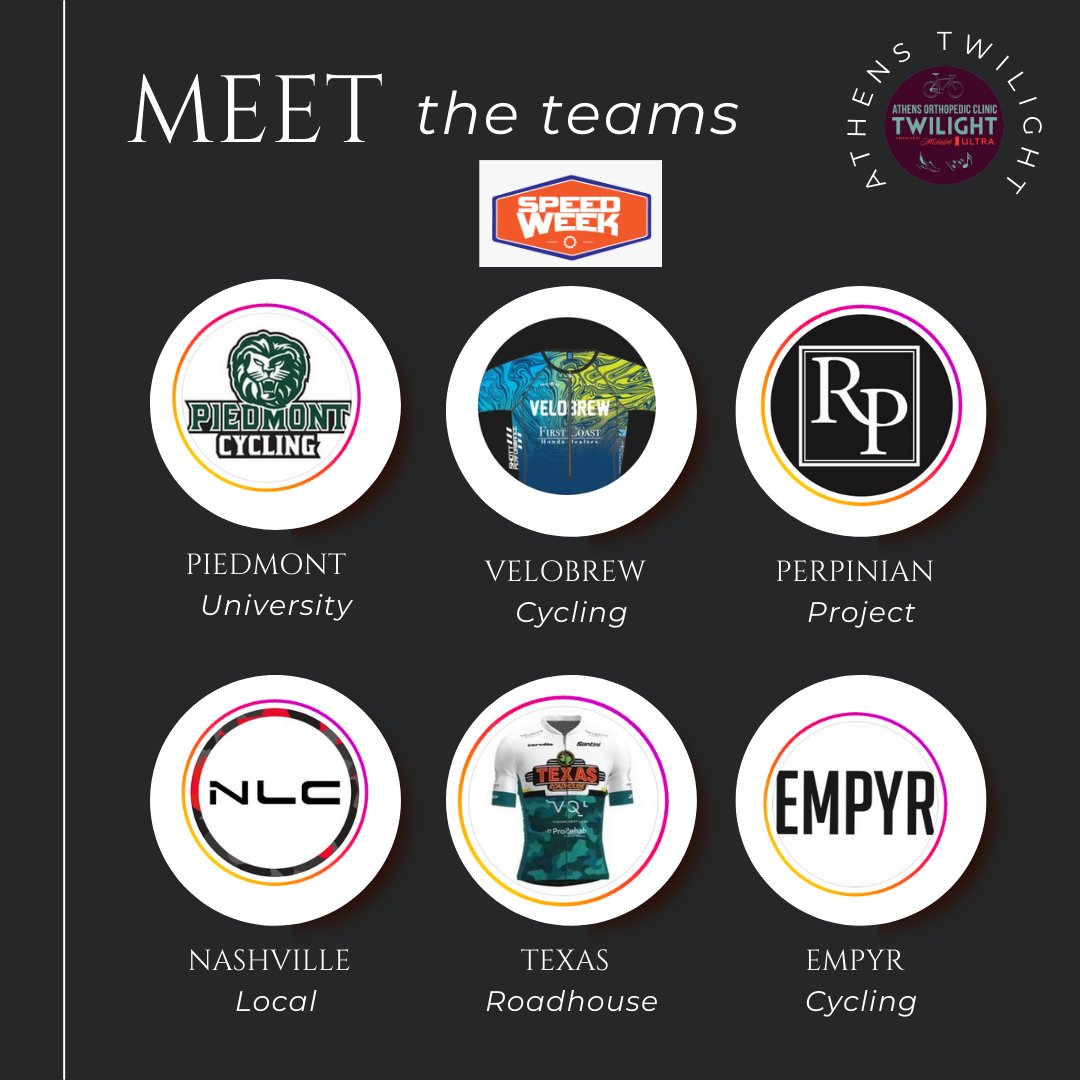 **More teams** a mix of women’s and men’s teams this go 😉. We can’t wait to see all of you at #SpeedWeek and at #aoctwilight.
.
.
#speedweek #procycling #cycling #criteriums #critlife #critbeef #aoctwilight  #athenstwilight #raceriderunrock
