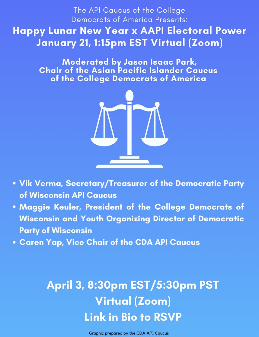 CollegeDemsAAPI's tweet image. #CollegeDems, join us for ‼️remarks from Leaders from the Wisconsin Democrats about the Importance of the WI Supreme Court Election and make calls to WI voters‼️

CC: @JasonParkCA @carenroyce @maggiekeuler  @CollegeDemsWI @v2aggie2 @AAPI_WisDems 

RSVP link in our bio👀