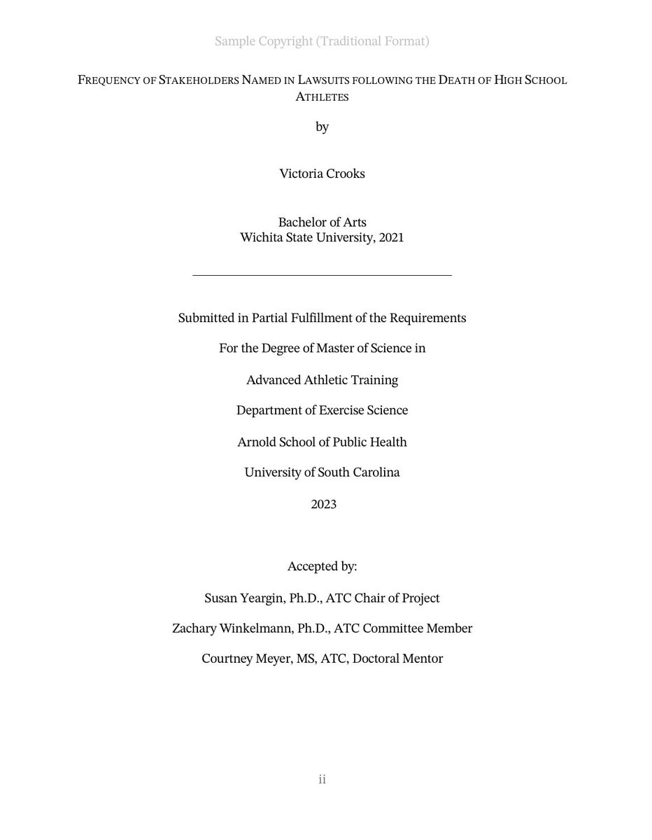 Athletic trainers are researchers and have established best practices in sports medicine care! #NATM2023

I am so appreciative of a program that values research. This is the title page of my current research project.