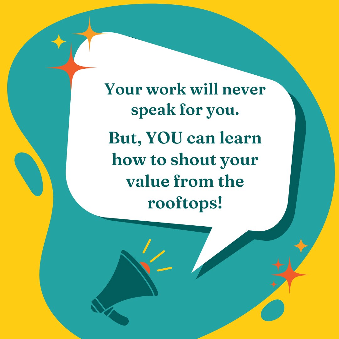 heatherlloyd's tweet photo. Your work will never speak for you.But, YOU can learn how to shout your value from the rooftops! 📣
(And no, it doesn't make you a narcissist.) https://t.co/APmNmGItUe
