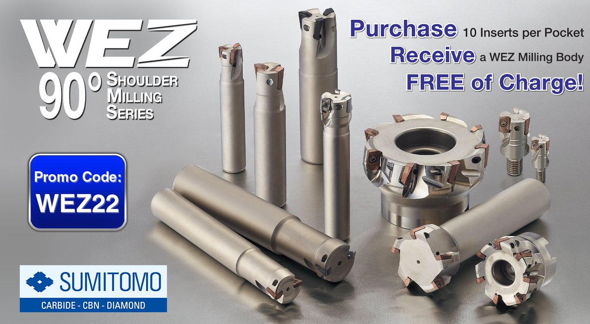 On March 31st, our #WEZ promo deals will be gone for good! With over eight milling applications and a wide variety of chipbreaker and insert-grade lineups, WEZ is sure to be a welcome addition to your future milling jobs. Don't miss out!
Learn about WEZ: sumicarbide.com/wez/