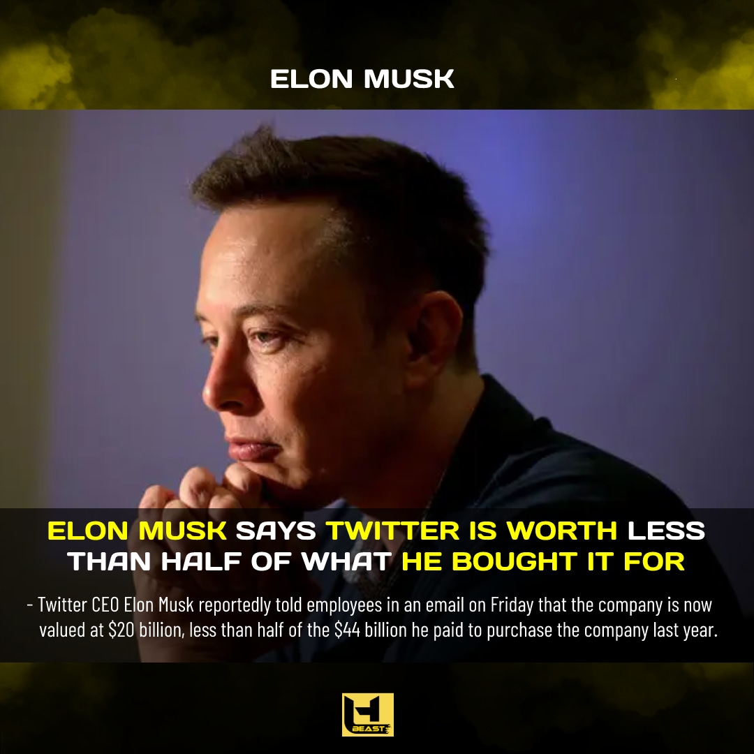 #ElonMusk say Twitter is worth less than what he initially bought it for 🟡🦍 #businessowner #celebritynews #business #investorlife #entrepreneur  #entrepreneurlifestyle #businessnews #elonmusk #elonmusknews #elonmuskbuystwitter