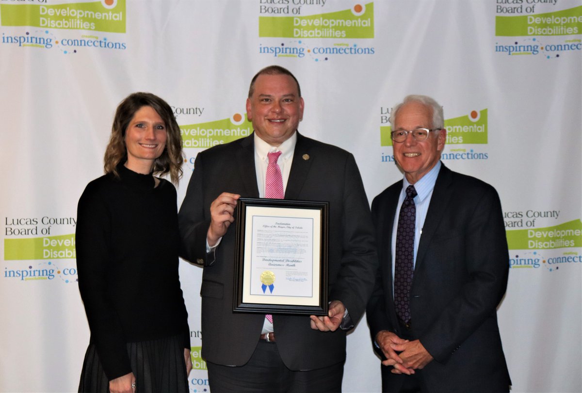 Today, we were honored with a visit from @city_of_toledo Mayor @wadekaps to proclaim March as #DevelopmentalDisabilitiesAwarenessMonth. We also had a visit from @DanaInc_, which presented our Special Olympics program with a donation from its @AJGAGolf Junior Open!  #RewardingWork