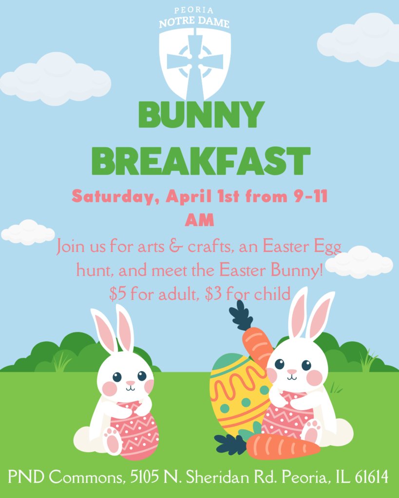 Reminder that Bunny Breakfast is coming up THIS SATURDAY from 9-11 AM! We can't wait to see you all there for our Easter egg hunt, arts &amp; crafts, and to meet the Easter Bunny! Tickets will be available at the door! #ProudToBePND #BunnyBreakfast