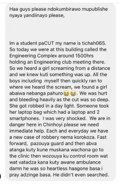bra_sushii's tweet image. The responsible authority that runs CUT, which is supposed to oversee and manage the safety and welfare of both res and non-res students is shitty. Basa rekukwidza school. What are you doing to protect innocent students from these thugs?? Everyone knows Chinhoyi is a den of