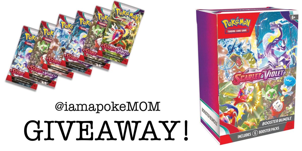 iamapokeMOM's tweet image. Scarlet &amp;amp; Violet Booster Bundle Giveaway (6 packs)

Winner will be drawn Thursday Night - 3/30/23

✅Follow @iamapokeMOM 
✅Retweet

US Entries only please.

#pokemon #pokemontcg #Giveaways  #Giveaway #PokemonScarletViolet