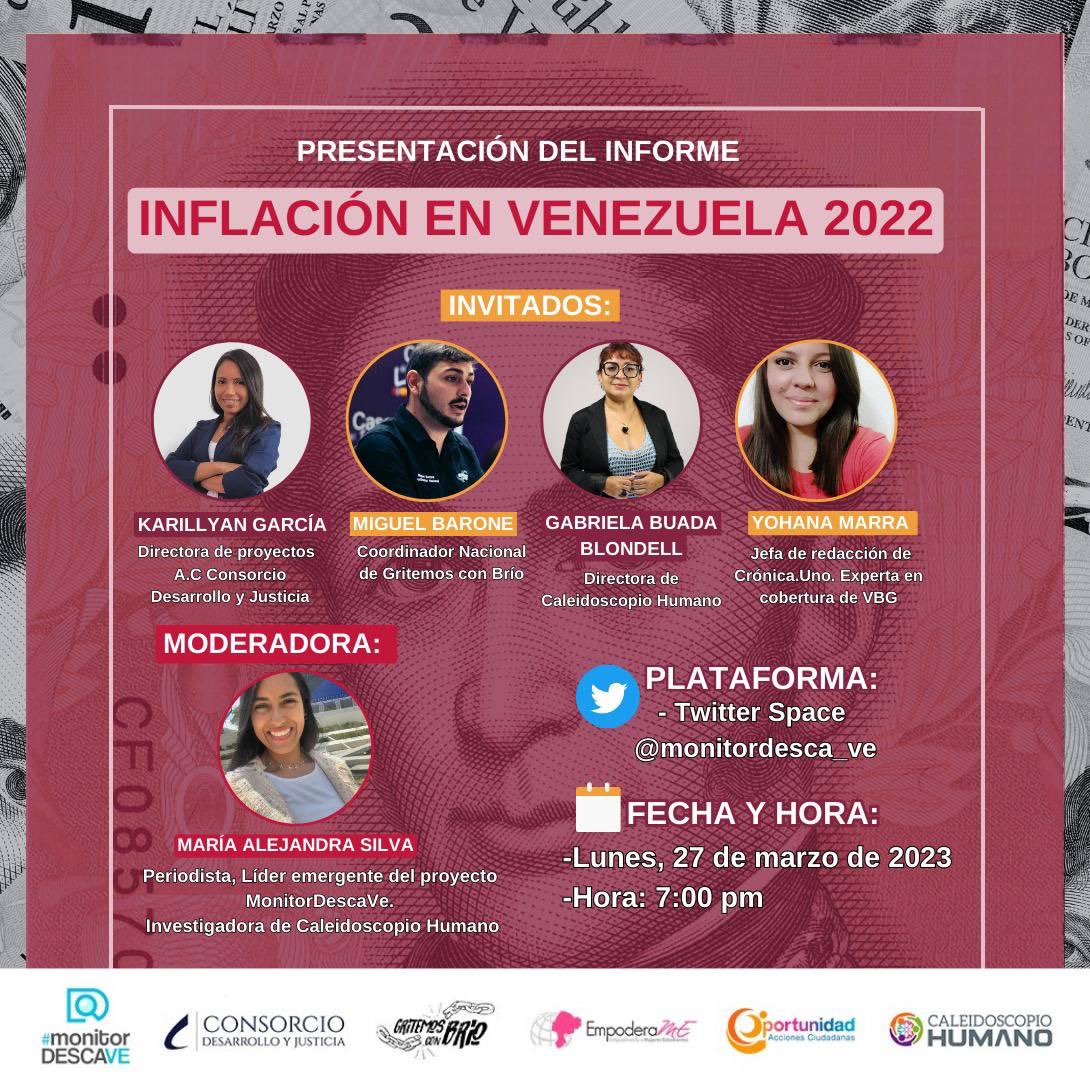 #MonitorDescaVe El día de hoy el equipo del proyecto <a href="/monitordesca_ve/">NotiDescaVe</a> presentará el informe “Inflación en Venezuela 2022” 

Conéctate al Twitter Spaces, hoy a las 7:00pm a través de la cuenta de proyecto. ¡Te esperamos!